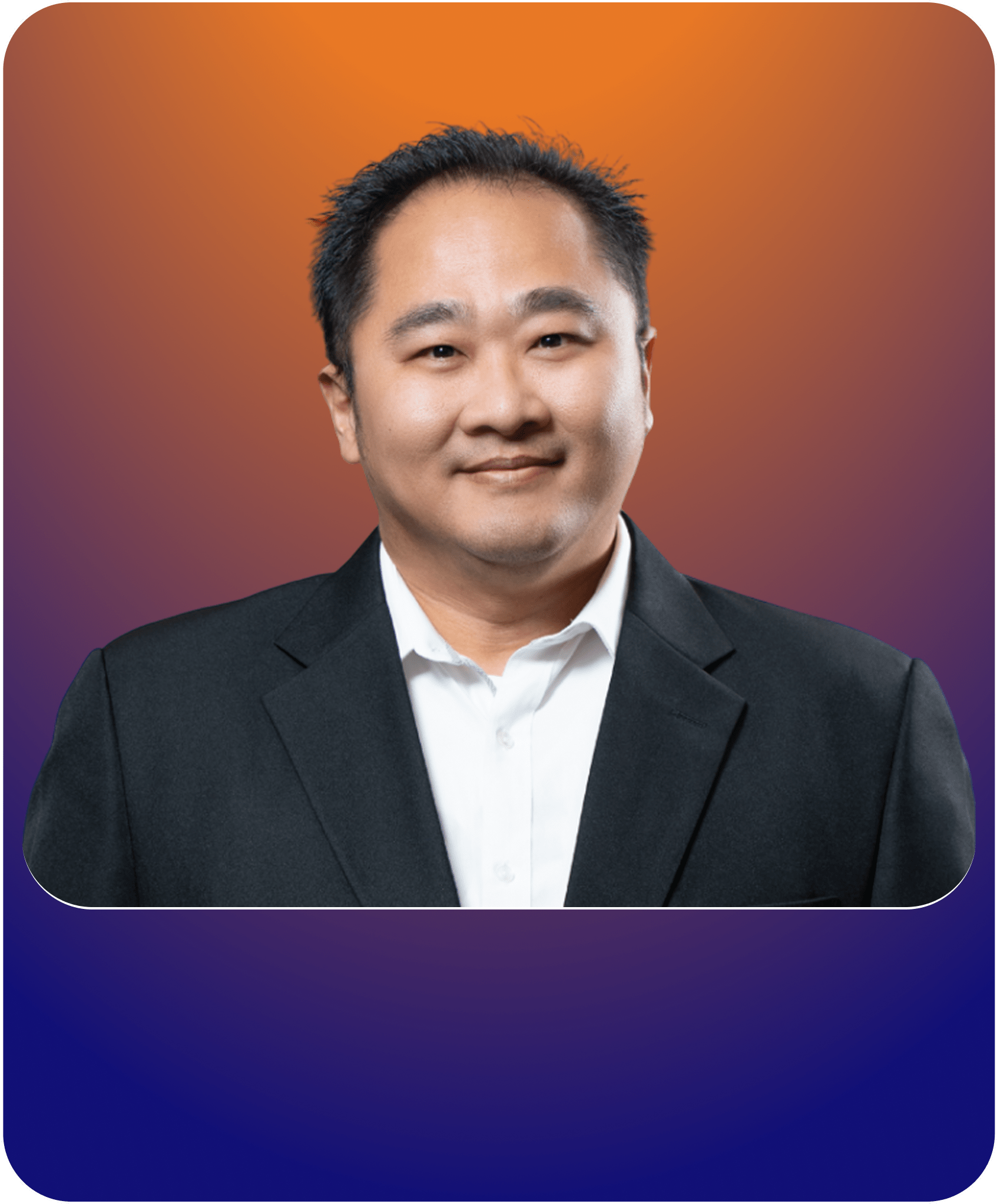 Portrait of Ambrose Wong Ling Kai, Board Member of SKJV, wearing a dark suit and striped tie, with a confident expression