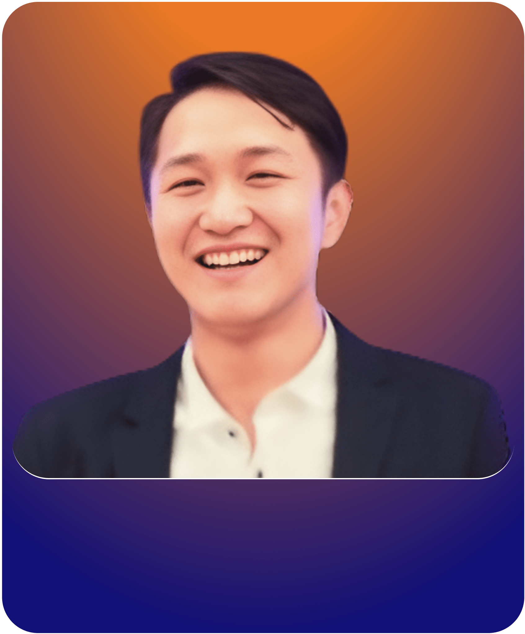 Ilyas Nordin Mohamad Noor, Board Member, smiling in a dark blazer and white shirt against an orange-to-purple gradient background.